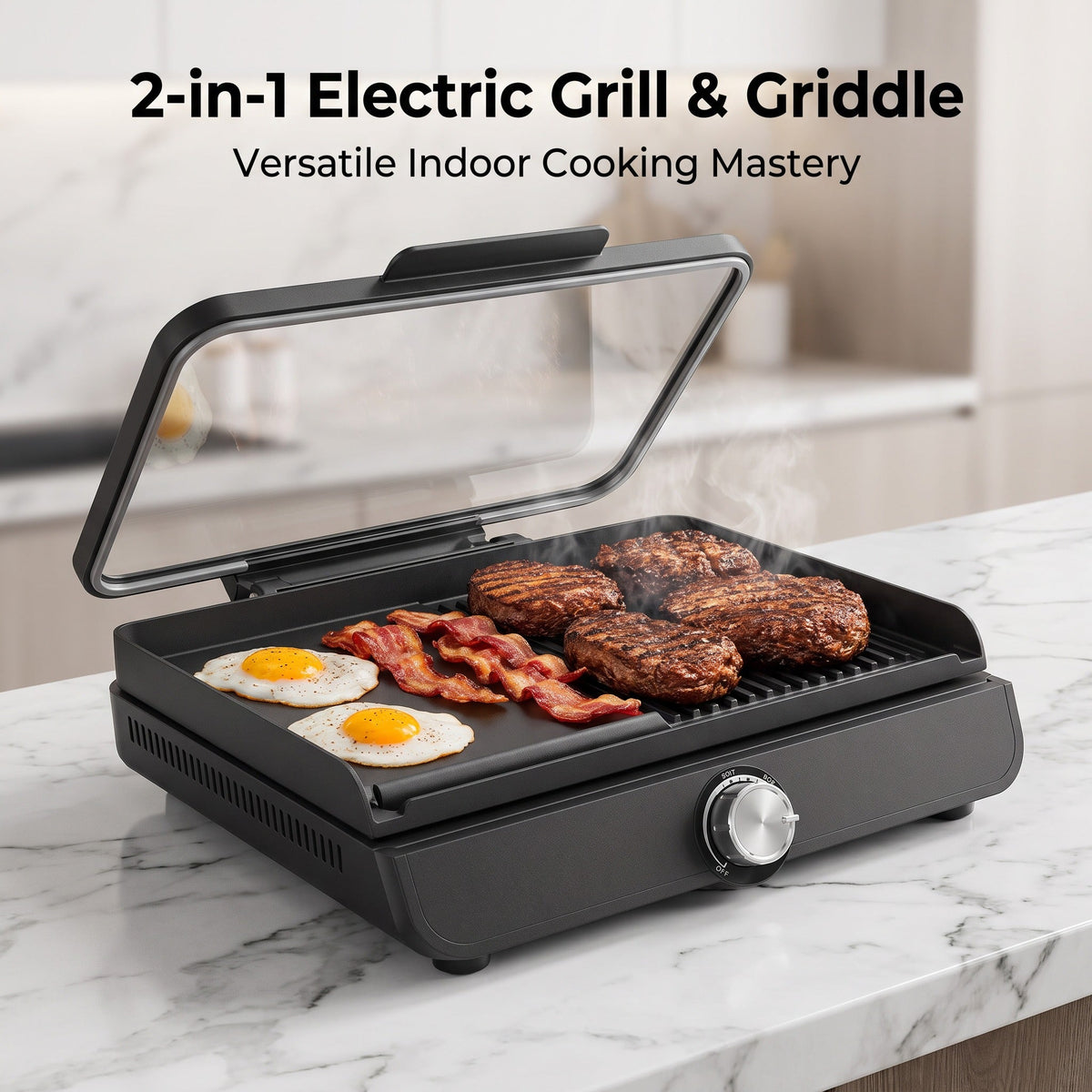 2-in-1 Indoor Electric Grill & Griddle – Versatile Cooking for Breakfast, BBQ & Everyday Meals