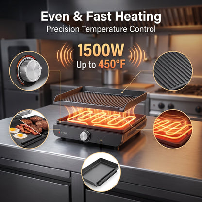2-in-1 Indoor Electric Grill & Griddle – Versatile Cooking for Breakfast, BBQ & Everyday Meals
