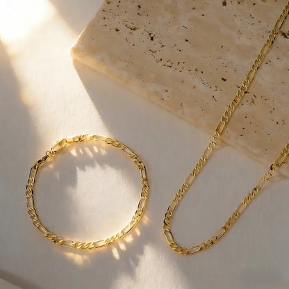 Elegant 2-Piece 18K Gold Jewelry Set – Bracelet & Necklace for Men & Women
