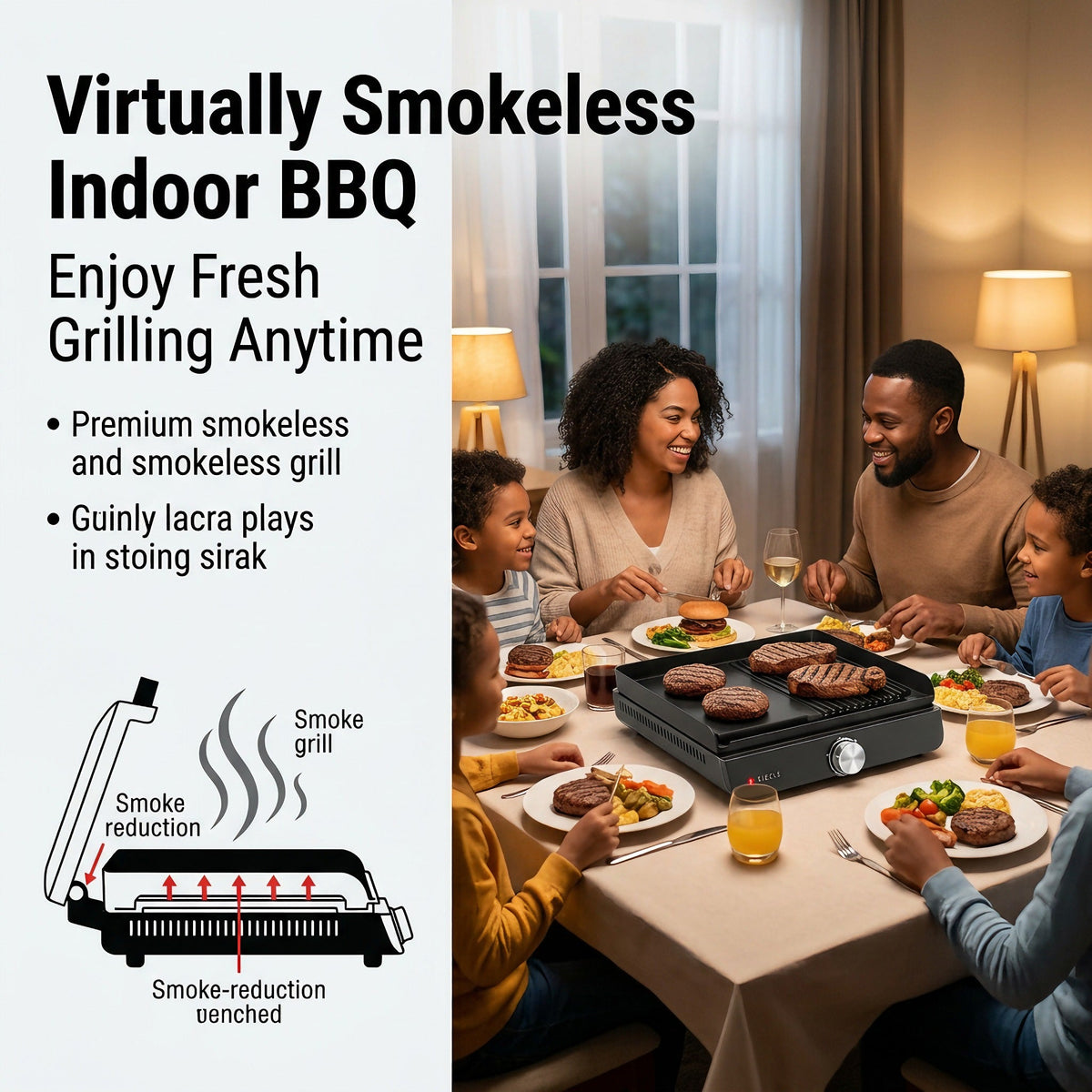 2-in-1 Indoor Electric Grill & Griddle – Versatile Cooking for Breakfast, BBQ & Everyday Meals
